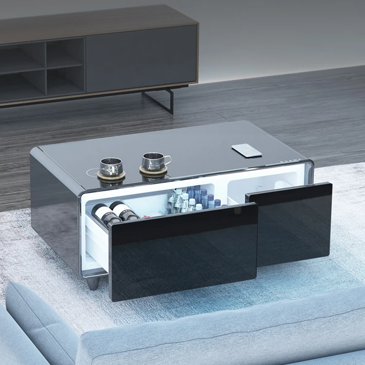 Home Smart Furniture 93L Refrigerator Modern Table Smart Coffee Table with 2 USB Ports Wireless Phone Charging Coffee Tables