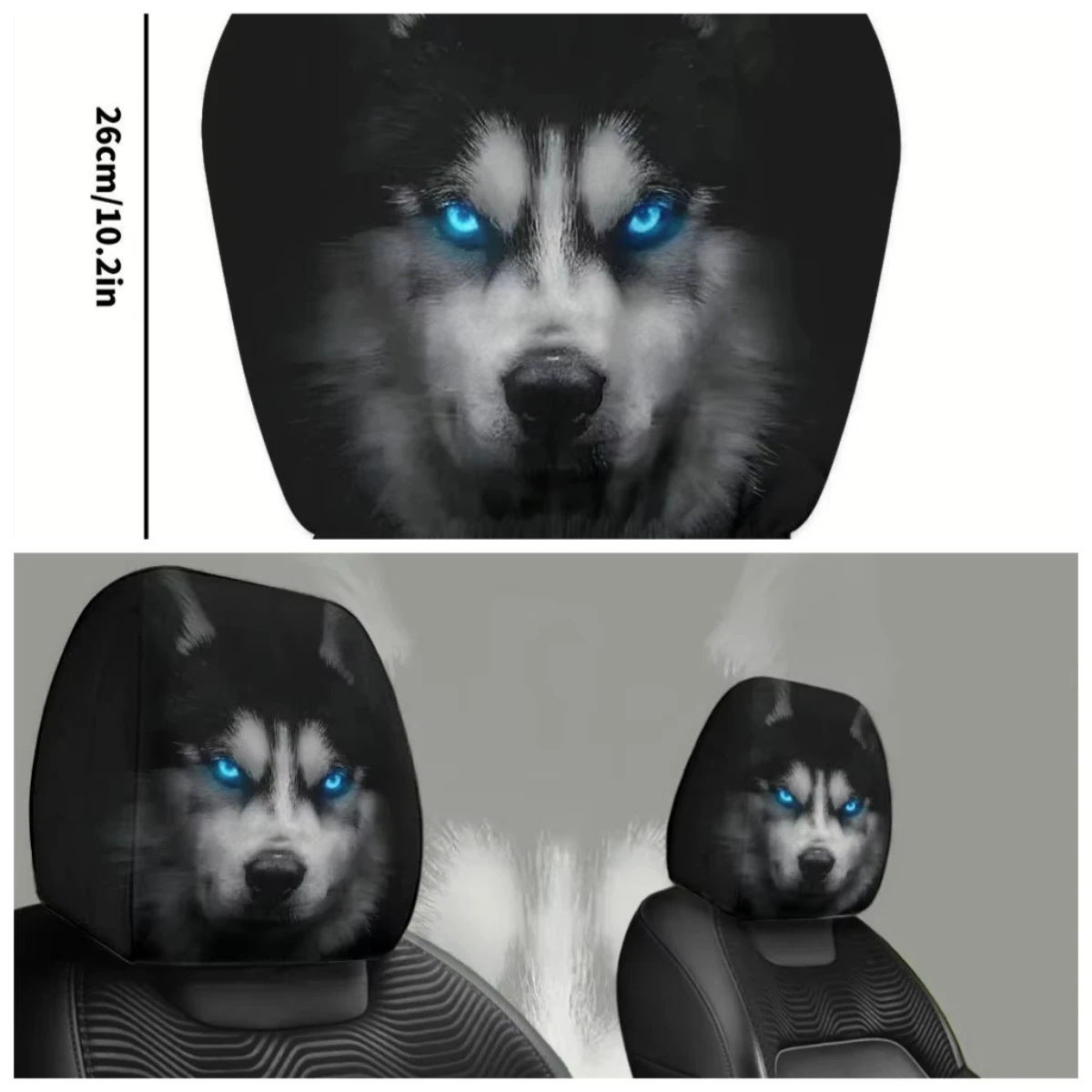 Black Timberwolf Breathable Car headrest Cover 2pcs, car interior parts, stain-resistant, retractable, perfect holiday gift