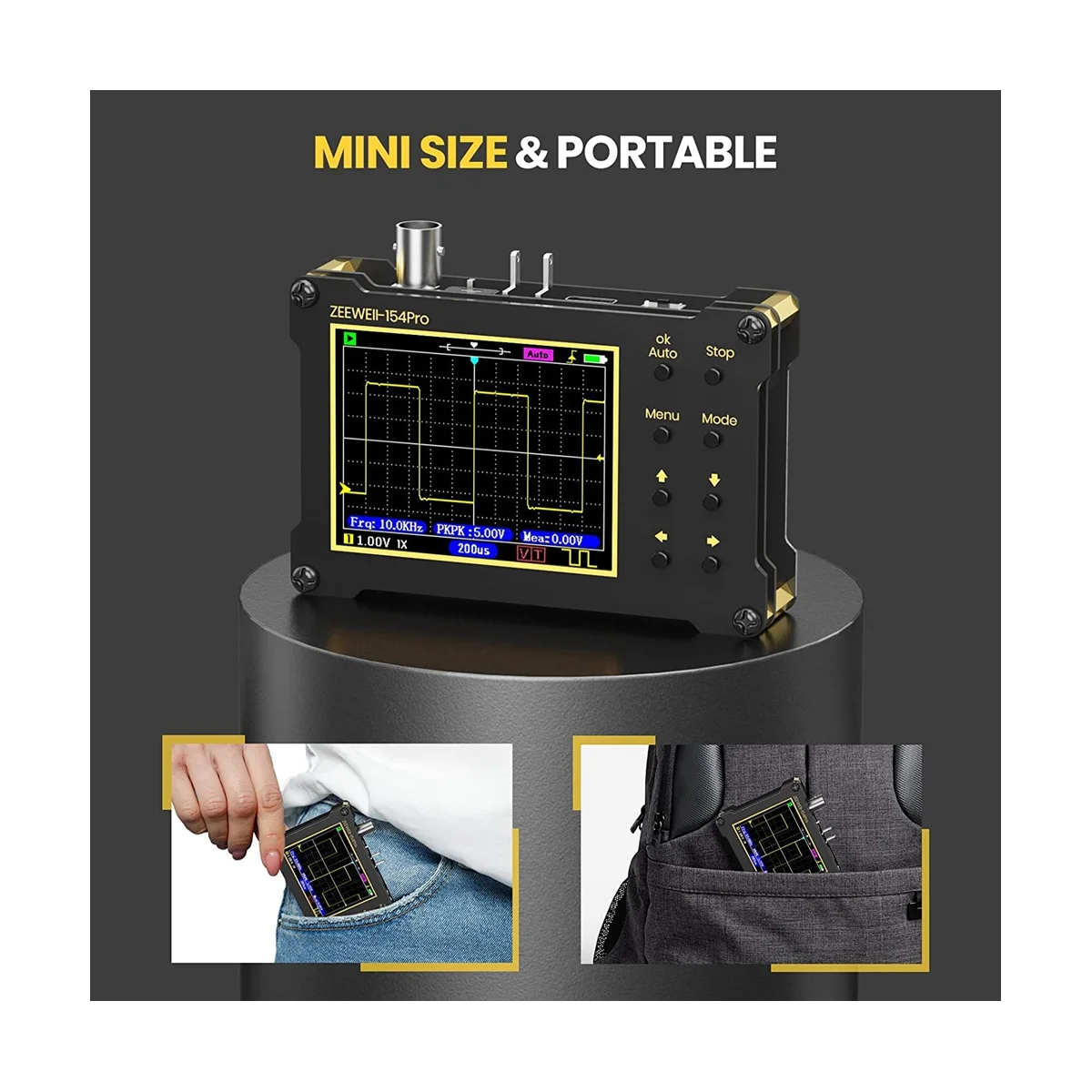 Digital Oscilloscope,14 Type Measurement, 40MSa/S Sampling Rate, 18MHz Bandwidth, 2.4In LCD Display with 10X, 100X Probe