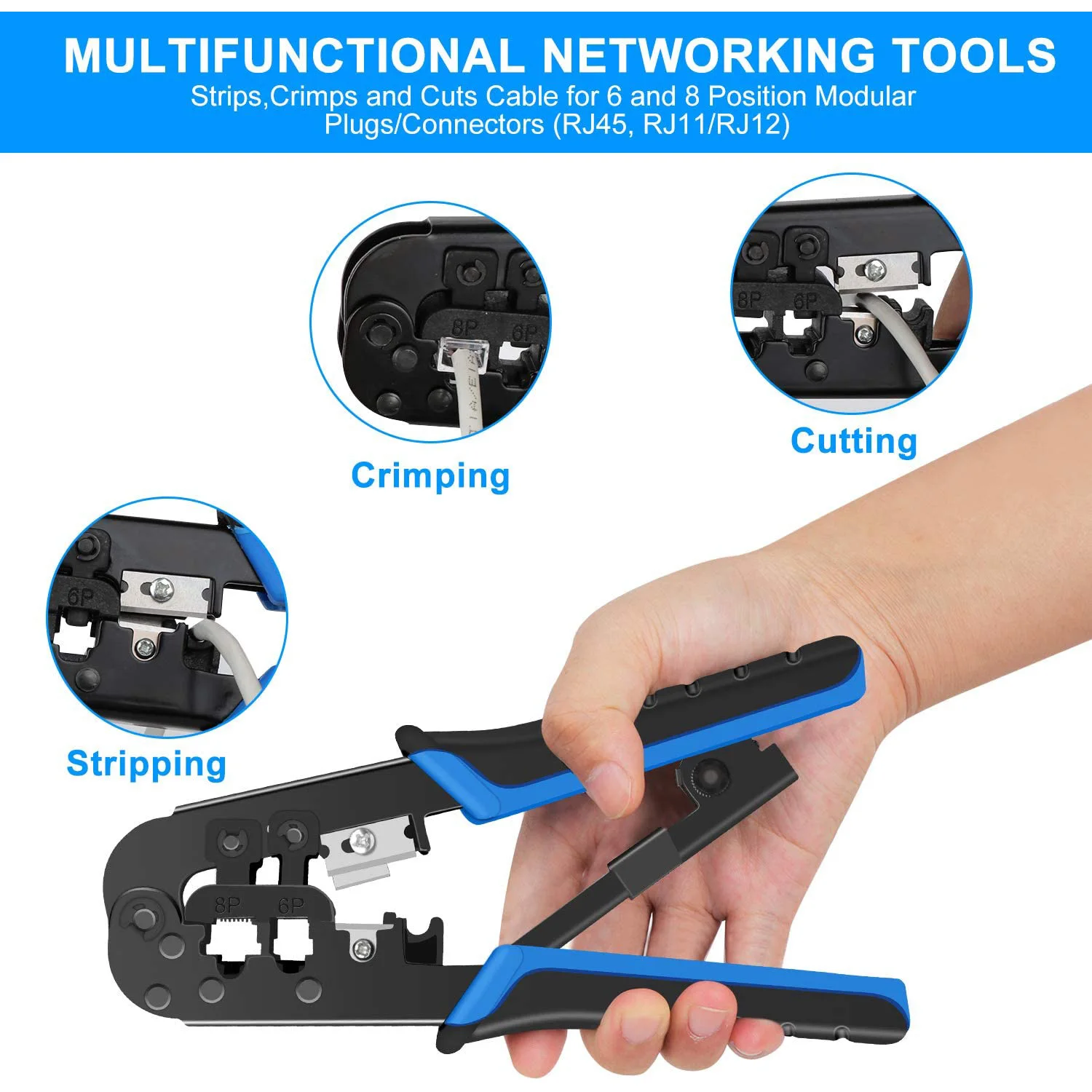 Outil de sertissage de câble LAN, outil de coupe et de bande, RJ45 CriAJTool, Cat5, Catinspectés, RJ22, RJ11, RJ12