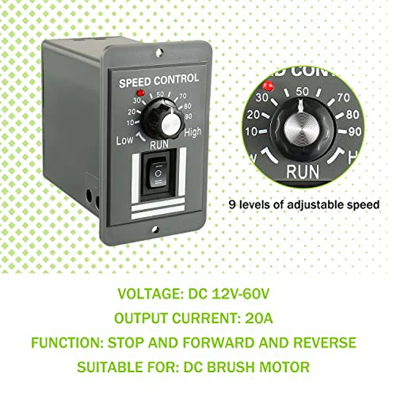 Controlador de velocidade do motor dc 12-60v 20a interruptor controlador pwm ajustável para frente/reversa regulador de velocidade do motor elétrico