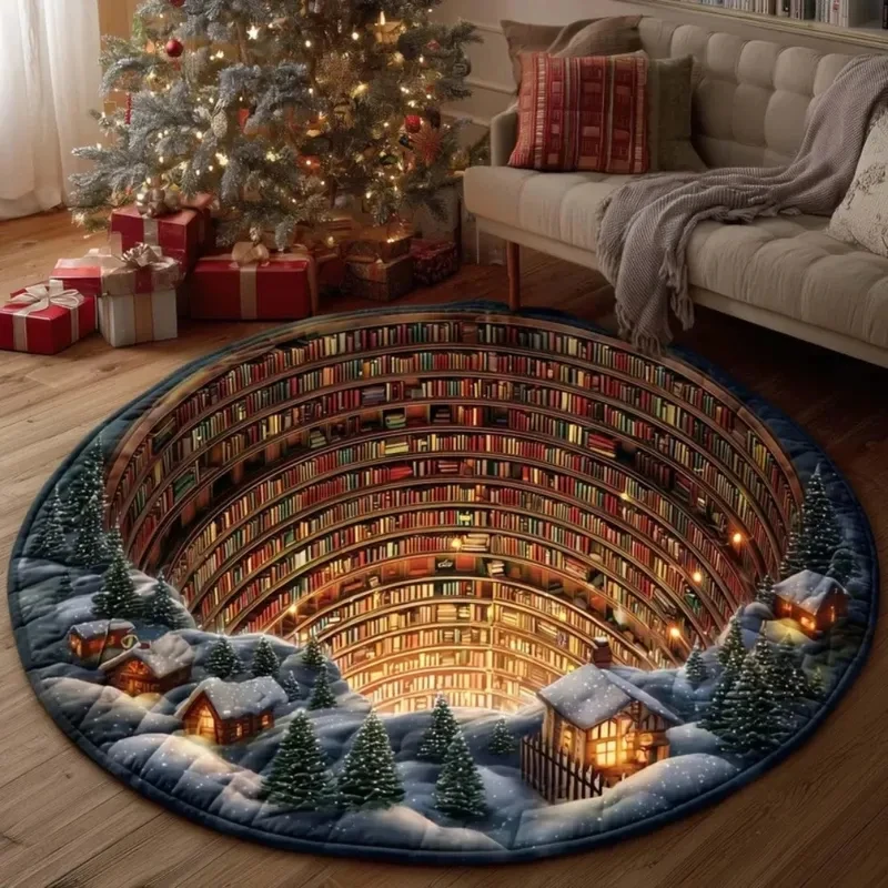 VIKAMA 3D Visual Illusion Round Area Carpet, Non-slip Soft Floor Rug, Rustic Literary Decor For Library Study Room