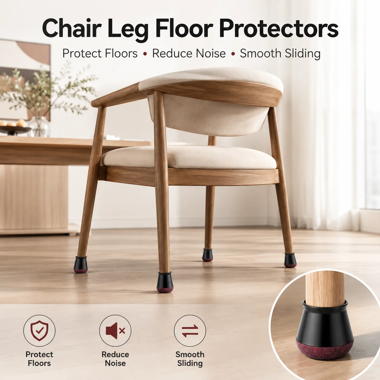 24 Pcs XS Round Chair Leg Floor Protectors, Black Silicone Furniture Leg Caps with Wrapped Felt Pads, Anti-Scratch Noise Reducti