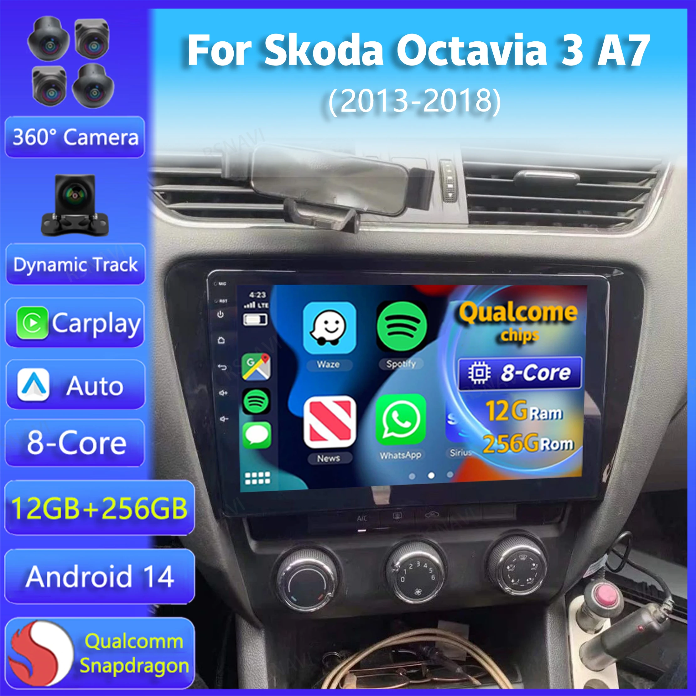 Android 14 Carplay Auto для Volkswagen Skoda Octavia 3 A7 2013 2014 2015 2016 2017 2018 мультимедийный автомобильный радиоплеер 4G DSP стерео