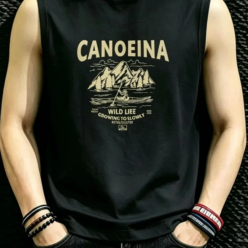 The New Men's Sleeveless Vest Is A Summer Trend Slimming and Printed Round-neck Waistcoat Fashionable
