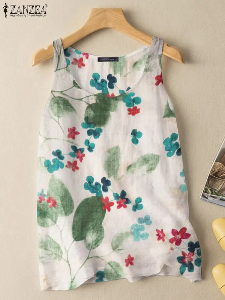 ZANZEA Summer Vintage Floral Printed camicetta donna canotte senza maniche top Bohemian Beach Holiday Shirt Casual Loose Blusas Chemise