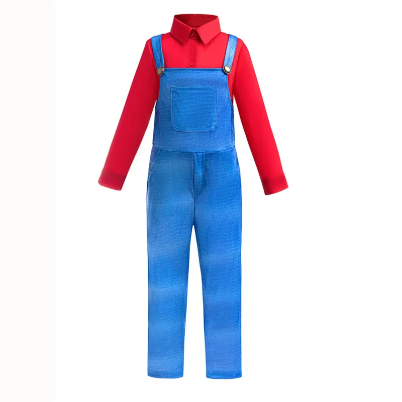 Top quality kids funy Super game cosplay Bros shirt jumpsuit hat beard gloves costume boys fancy party outfit