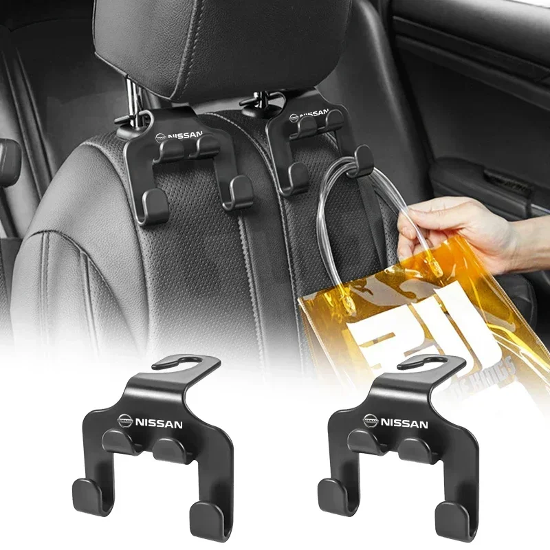 1/2Pcs Car Seat Back Double Hook Headrest Hanger Hook For Nissan X-trail Qashqai Note Juke Sentra Patrol Almera Navara Leaf