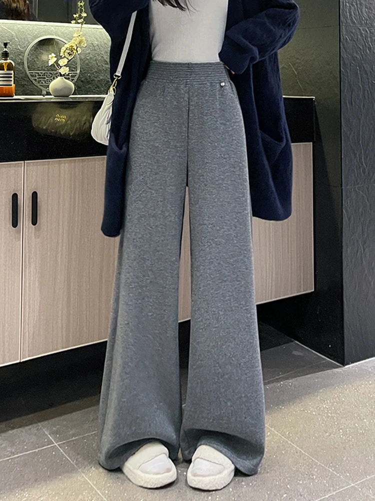 Spodnie z szerokimi nogawkami Thiened Fce, damskie, codzienne, dzianinowe, do ziemi, z wysokim stanem, jesienno-zimowe, nowe, rozmiar S.