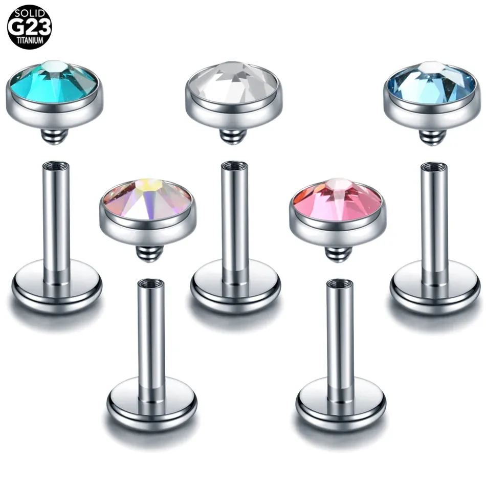 1Piece G23 Titanium Crystal Labret Rings Lip Piercings Ear Helix Stud Tragus Barbell Ear Cartilage Piercings Jewelry TOP 3-5MM