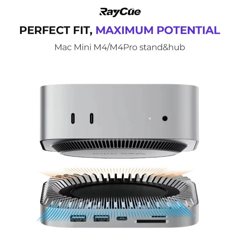 New RayCue M4 / 2024 Mac Mini Hub & Stand with NVMe / M.2 SATA SSD
