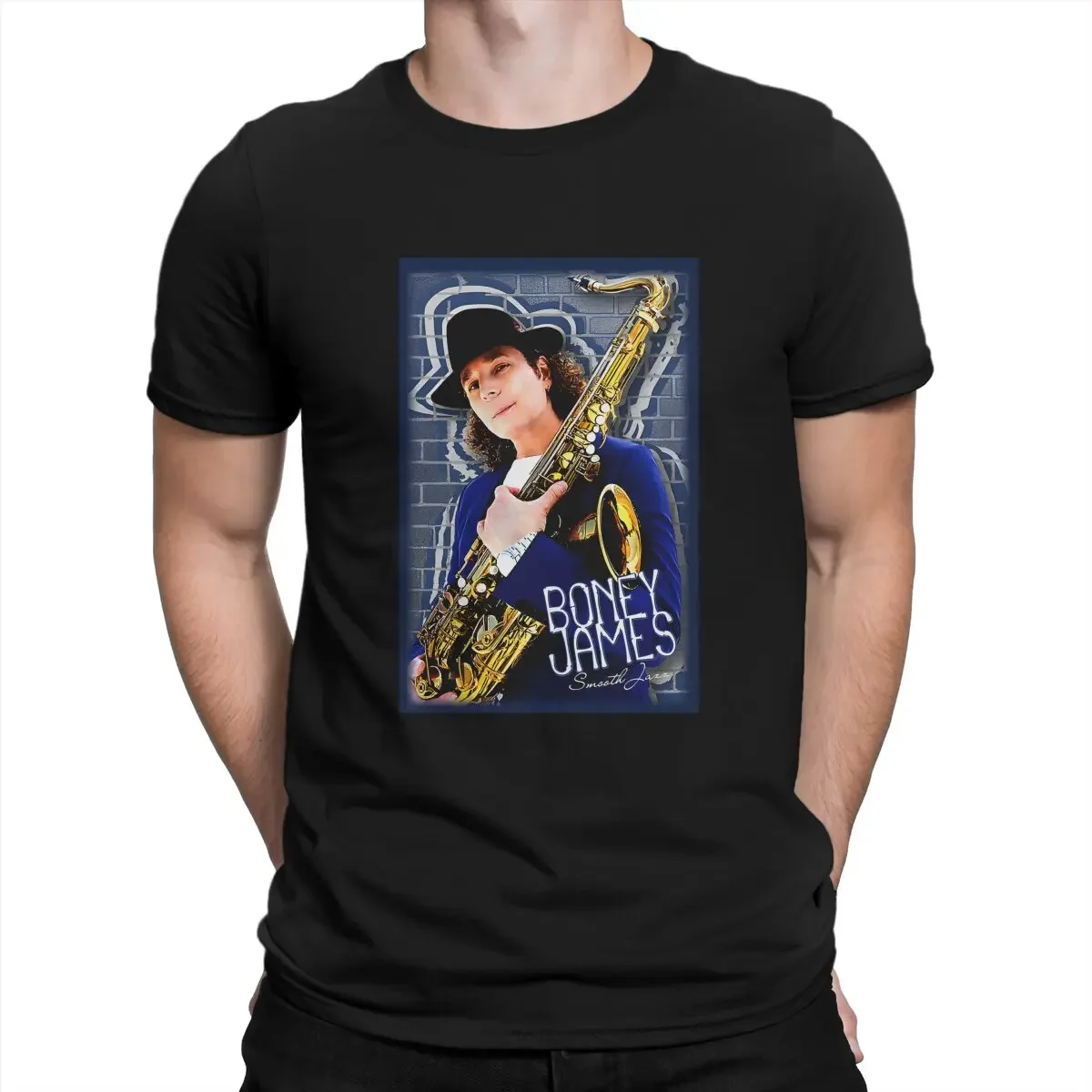 Boney Saxophonist Newest TShirt for Men Smooth Jazz Round Neck Basic T Shirt Hip Hop Gift Clothes Streetwear