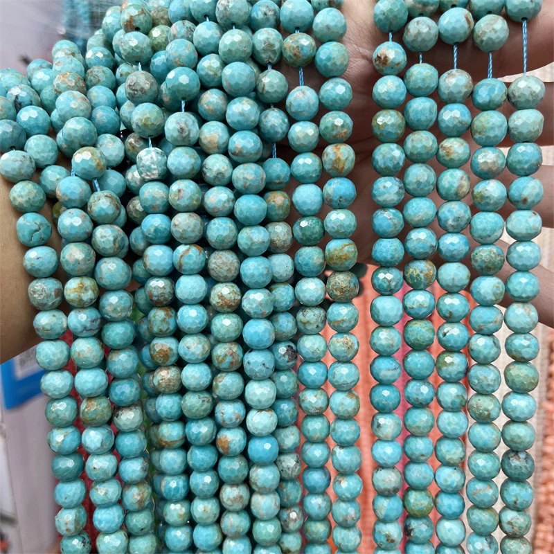 Faceted 8MM Hubei Turquoise Original Raw Healing Power Natural Stone Beads For Jewelry Bracelet Necklace Making DIY Design