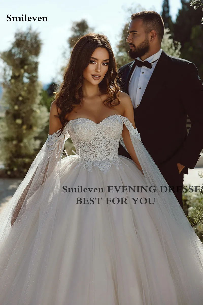 Smileven Boho Wedding Dress Beach Sweetheart Lace Appliques Bride Dresses Robe De Mariee Garden Wedding Ball Gowns 2023