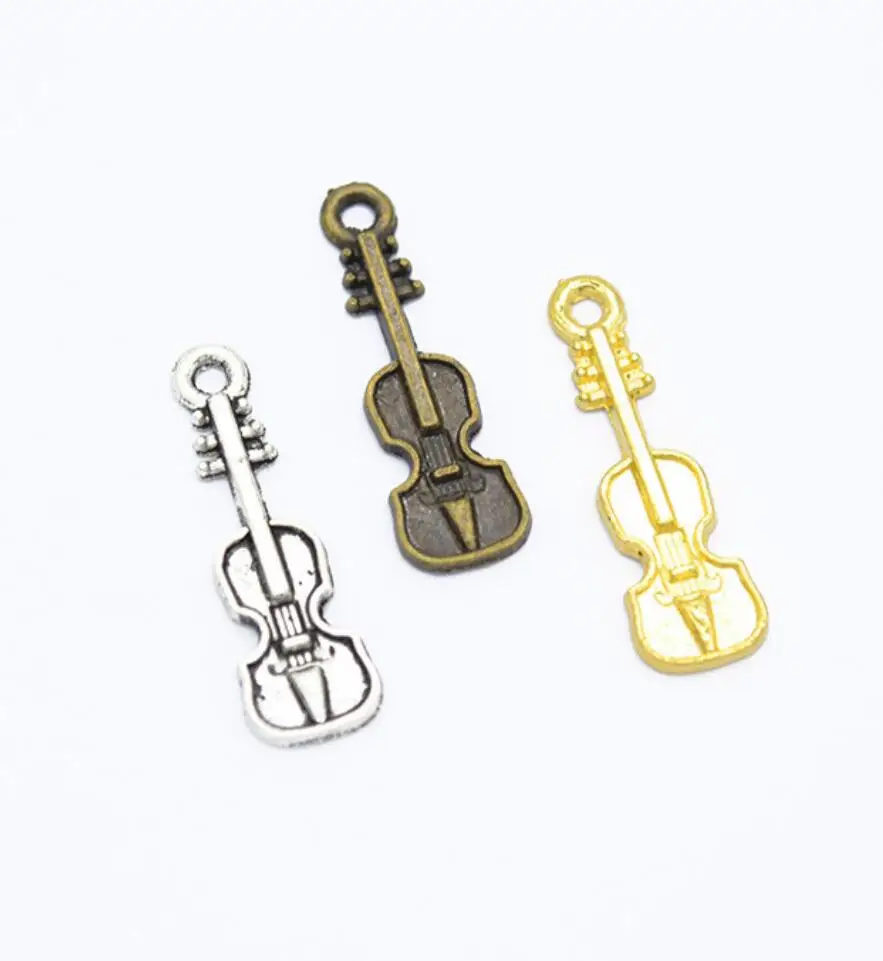 200pcs Violin Charm Guitar Charm 24*7mm Tibetan Silver Plated Pendants Antique Jewelry Making DIY Handmade Craft F0163