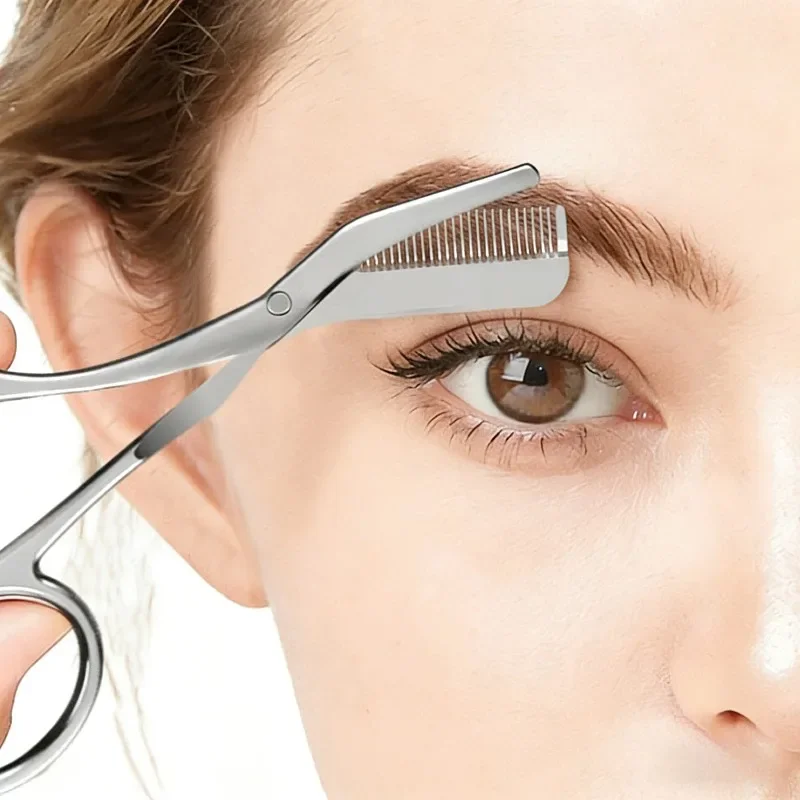 High Quality Stainless Steel Eyebrow Trimmer with Comb Brush Precision Scissors Eyebrow Trimming Knife Hair Remover Shaver Tool