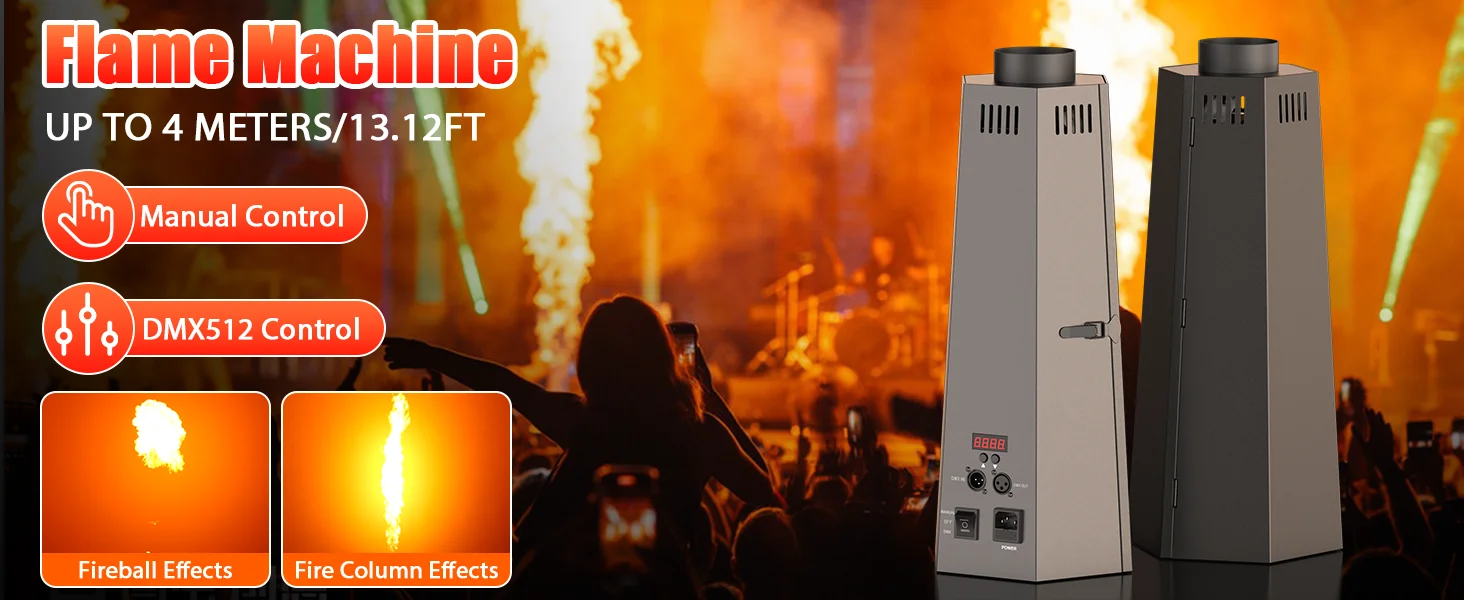 Yiflamefly 80W Sechseckiger Flammenwerfer Bühnen-Flammenmaschine DMX512/Manuelle Steuerung Feuersäulenmaschine für Outdoor-Shows – Detail 1