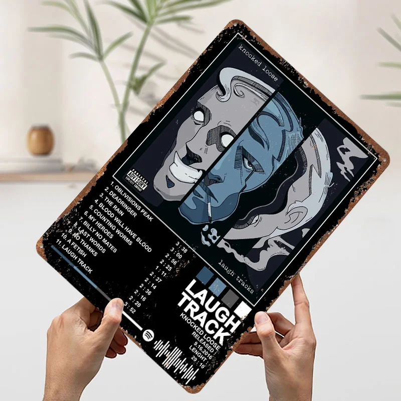 يطرق فضفاض-رابط الضحك ألبوم الفن المعادن المشارك تين علامات جدار الفن رجل الكهف مخصص علامة معدنية للديكور المنزل عصا ديكو #3