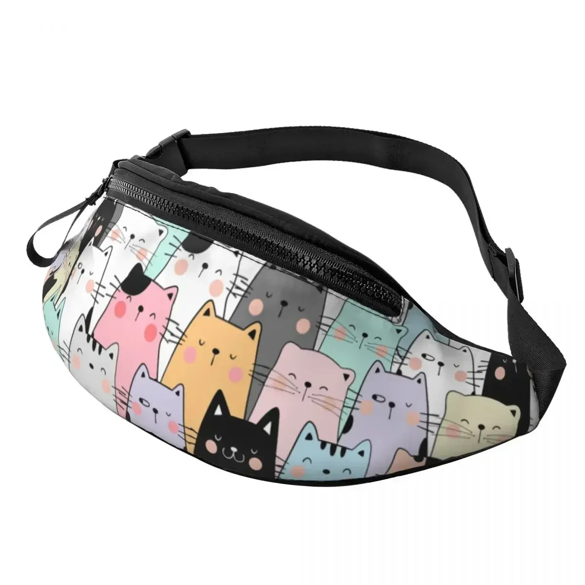 Moda kolorowe koty Kitten piterek do podróży piesze wycieczki mężczyźni kobiety Cartoon Pet Crossbody saszetka na talię etui na pieniądze na telefon