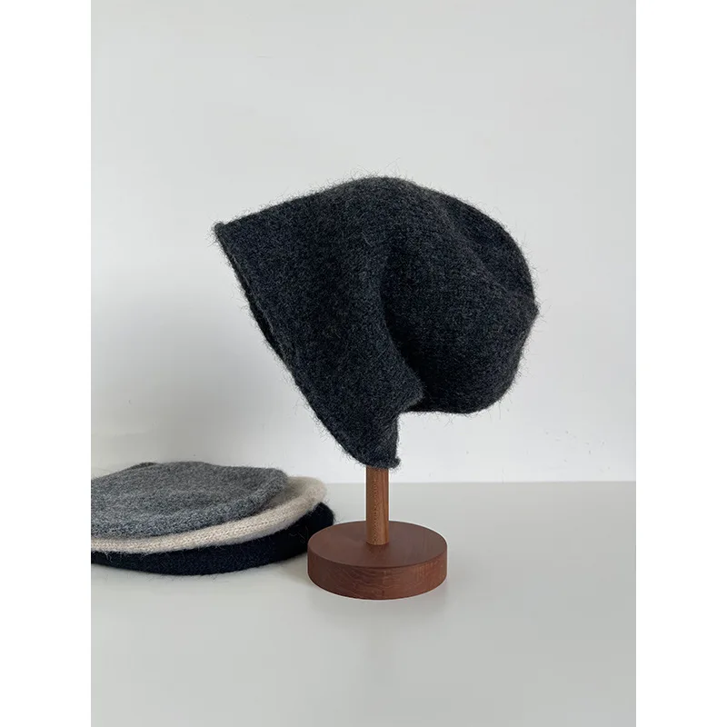 Womens Alpaca Wool Knit Beanie - Warm Winter Beanies with Curled Edge, Cozy Slouchy Hat for Cold Weather