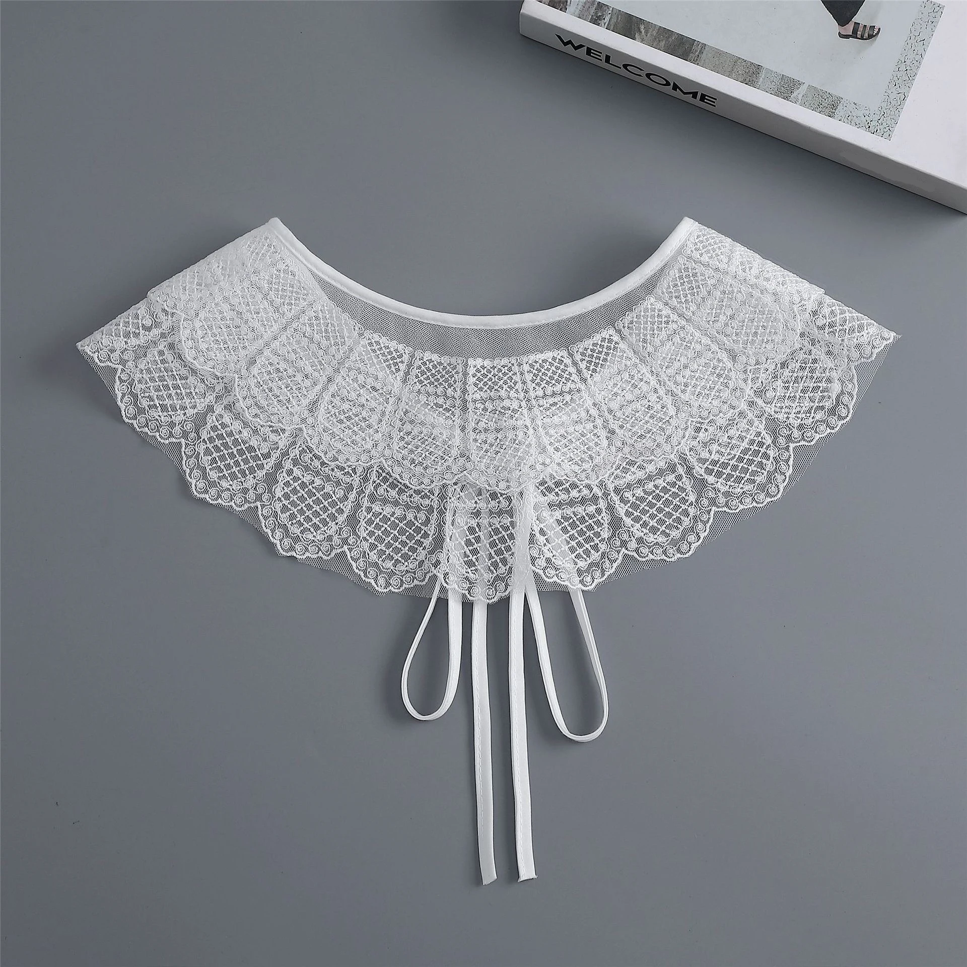 Linbaiway White Shirt Detachable Collar Women Lapel Blouse Tops Fake Collar Decor Female Adjustable Strap Bowknots False Collar