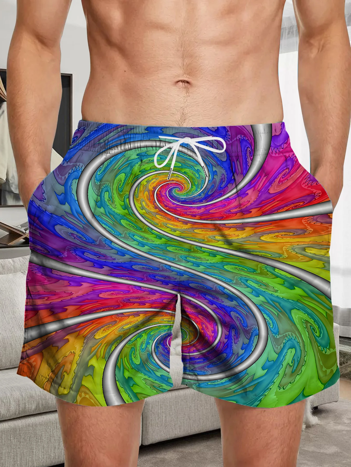 

Loose Fit Digital Printed Shorts Male Full Print Quick Dry Polyester Beach Pants