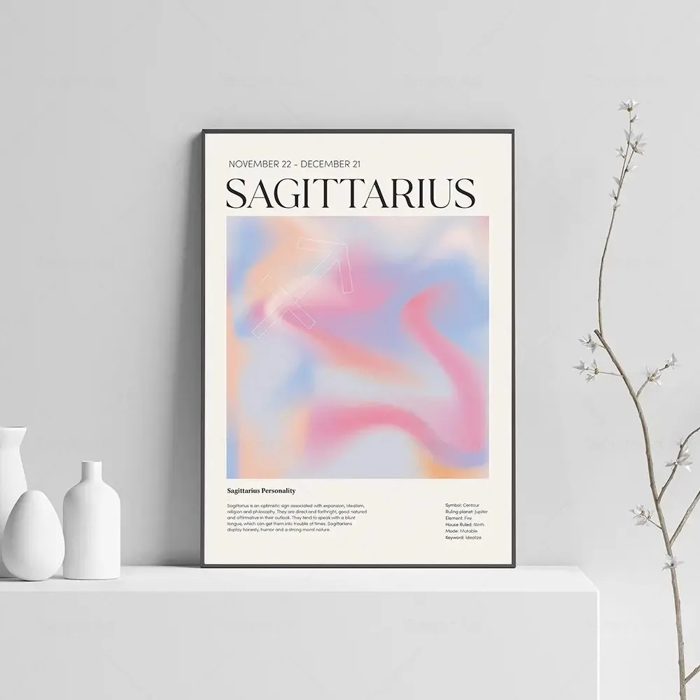 Sagittarius Constellation WallArt Canvas Painting Astrology Gradient Aura Zodiac Poster Horoscope Pictures LivingRoom Home Decor