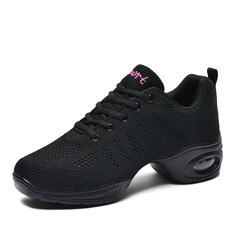 Women's Hollow Out Mesh Dance Shoes, Breathable Air Cushion Jazz Sneakers for Modern Square Dance, Fitness & Performance 727L