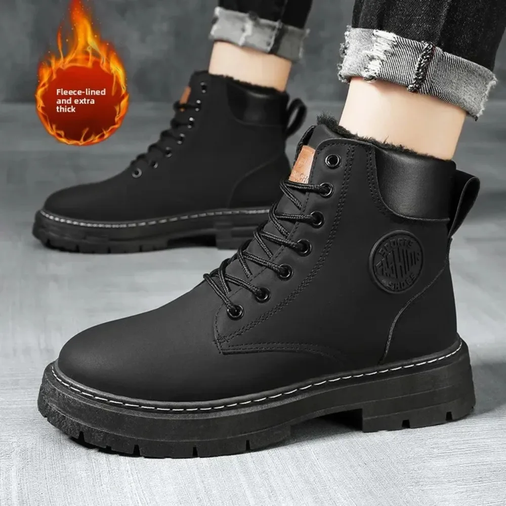 

2026New Winter Men's Boots, High Top Fashionable Motorcycle Leather Shoes, Outdoor Casual Comfortable Boots, Men's Lace Up Botas