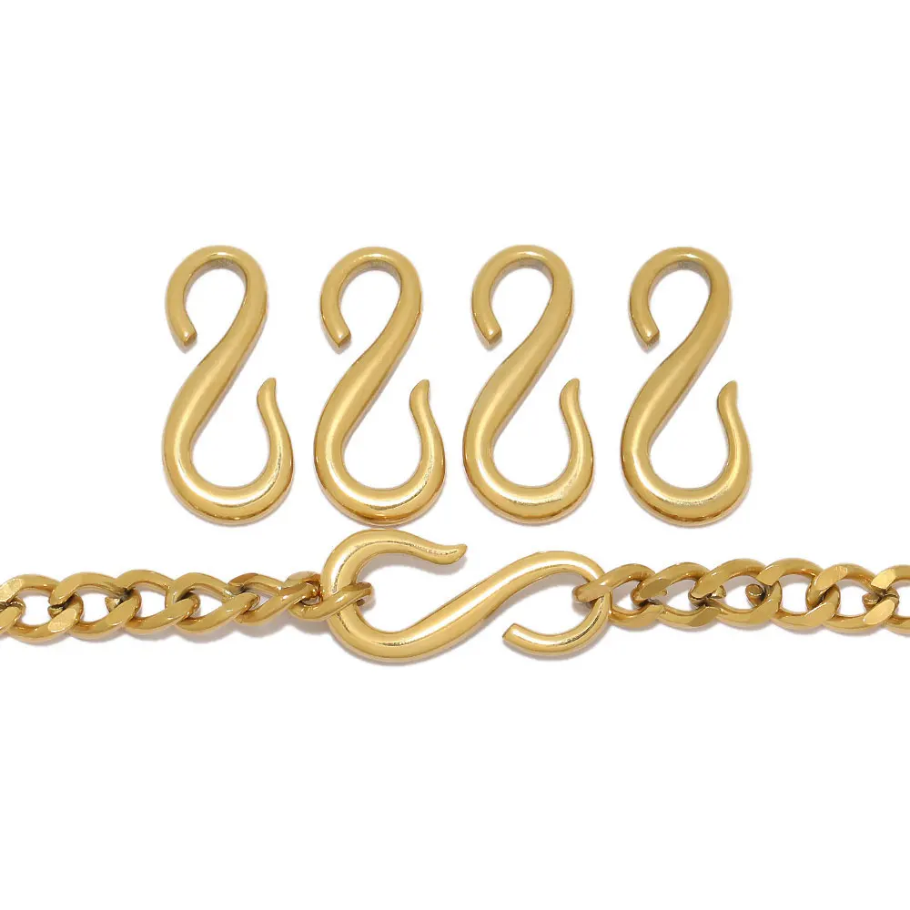 

5pcs Stainless Steel Gold Color S Hooks DIY Hip Hop Pants Chains Clasps Hooks Necklaces Connectors Jewelry Accessories Bulk