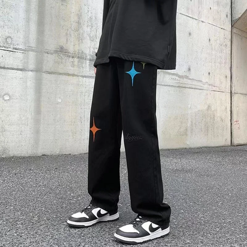 ICCLEK New Jeans Men's Casual Pants Fashionable Loose Straight Leg Wide Leg Pants