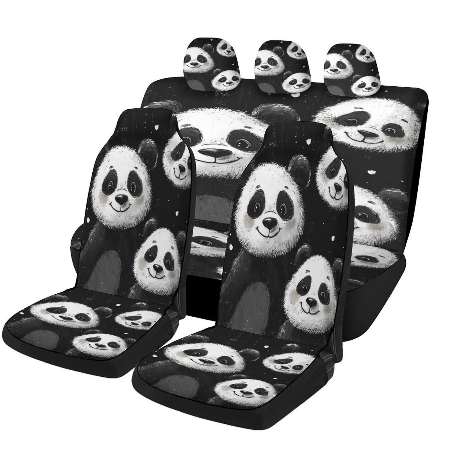 Set Of Car Seat Covers Featuring A Panda Cartoon Design, Suitable For Various Vehicles. Stylish And Durable, This Complete Set I