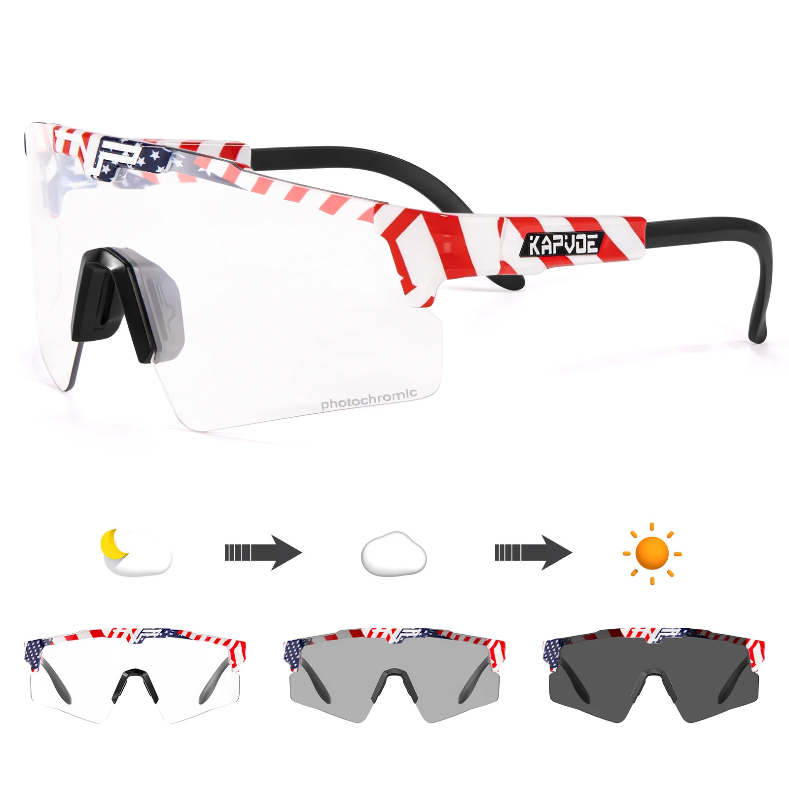 Kapvoe Photochrome Sonnenbrille für Herren, Fahrradbrille, Damen, Outdoor, MTB, Sport, Fahrradbrille, Sportbrille, Fahrradsonnenbrille