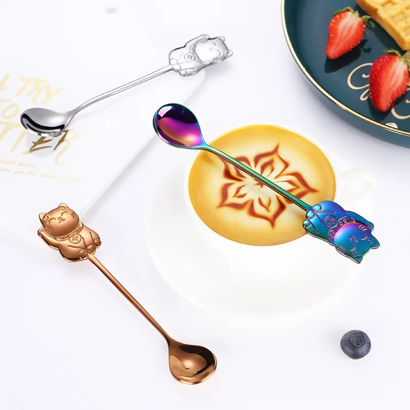 304 Stainless Steel Stirring Fortune Cat Spoon Note Spoon Coffee Dessert Spoon