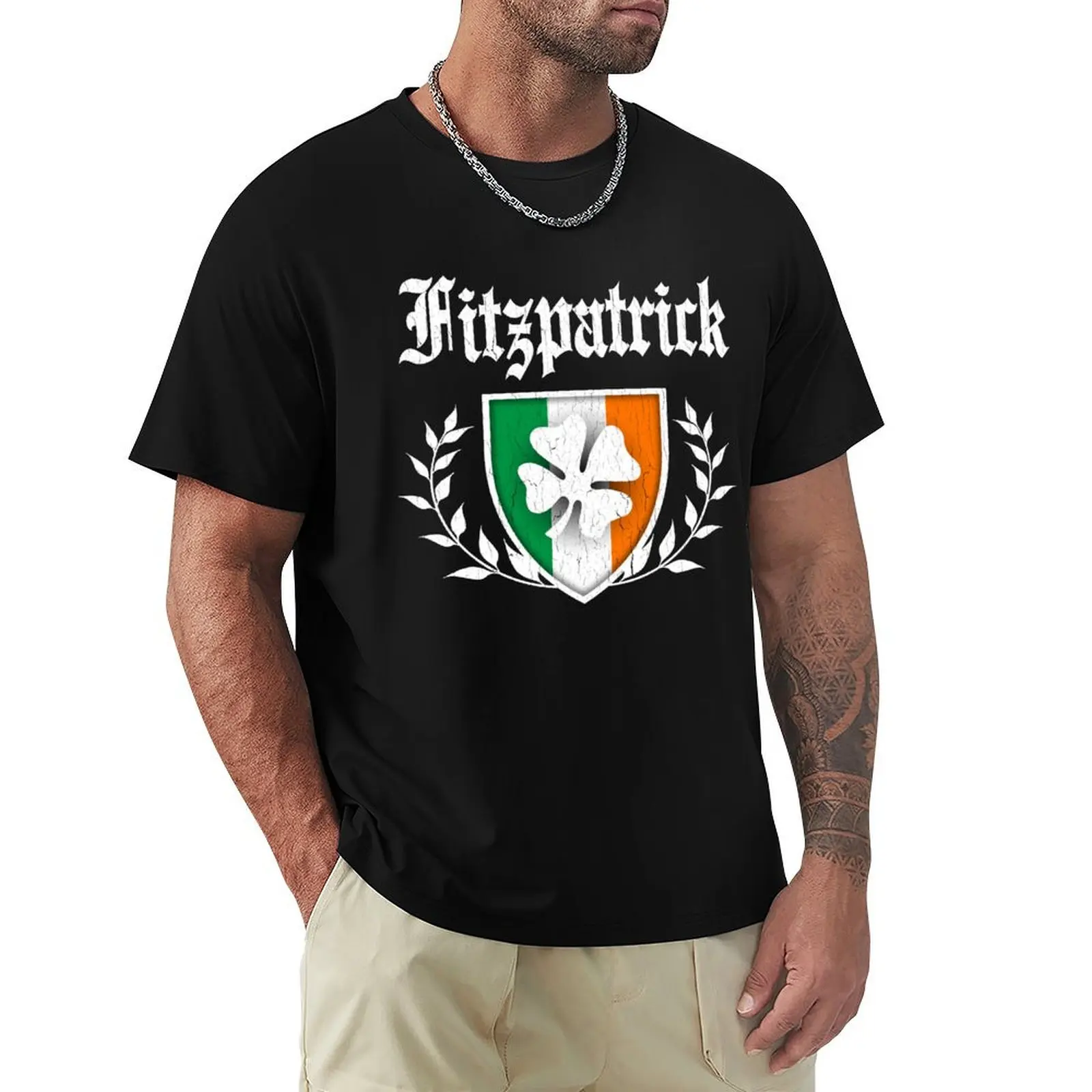 Fitzpatrick Family Shamrock Crest (vintage distressed) T-Shirt t shirts for man graphic funny T-Shirt