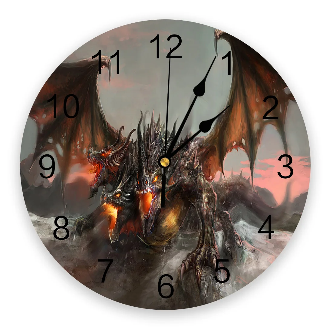 Three Headed Western Dragon Wall Clock Modern Design Living Room Decoration Kitchen Clock Mute Wall Watch Home Interior Decor