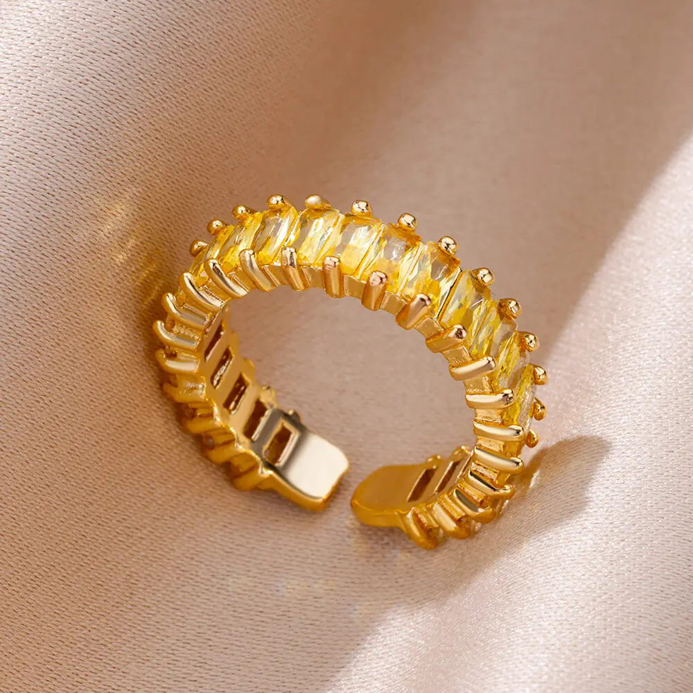 Anillos Gold Farbe Zirkonia Chic Ringe Für Frauen 2025, Punk Elegante Hochzeit Party Ästhetischen Edelstahl Ring Schmuck