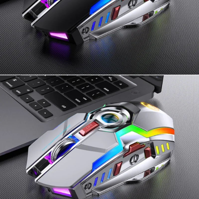 인디아오 A5 RGB 무선 마우스 충전 발광 무소음 레드 라이트 엔진 업풋 풋 패치 전기 도금 사이드 윙 게임 오피스 선물