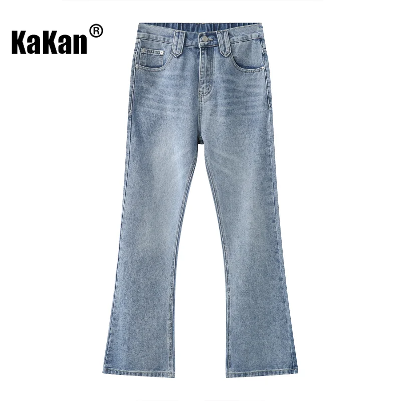 Kakan - New Micro La Slim Fit Retro Korean Edition Jeans, Blue Back Waist Elastic Long Jeans K50-464