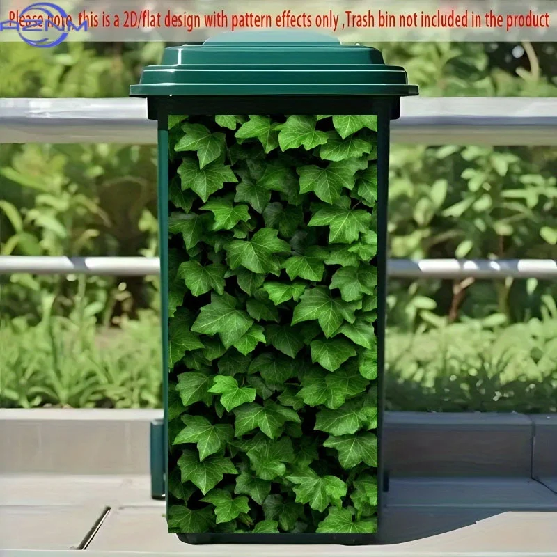 2D Flat Printing 1pc Trash Can Sticker 37×82cm Realistic Plant Green Leaf Theme Design Self-Adhesive Wallpaper Decoration Suit