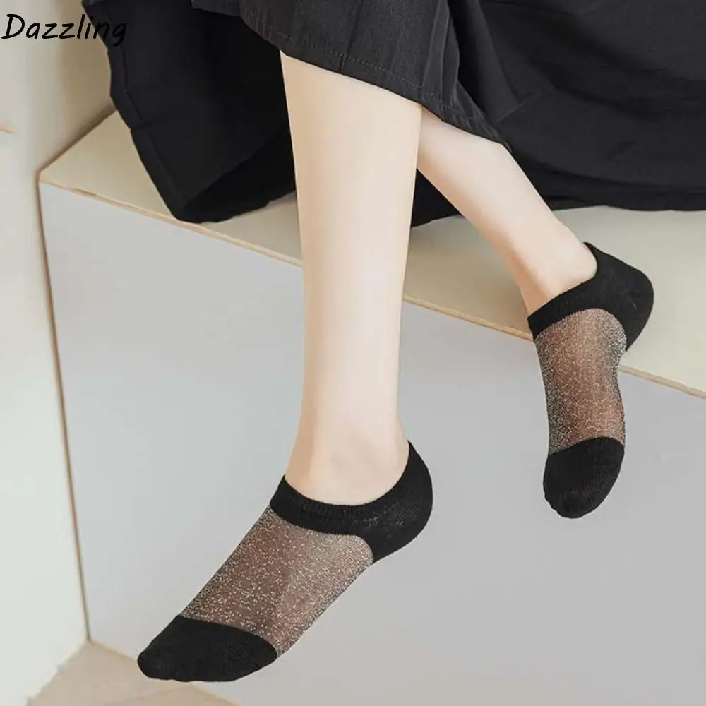 

5Pairs Invisible Ice Silk Boat Socks Non-Slip Transparent Summer Ankle Socks Breathable Hosiery Women Short Tube Sock Girl