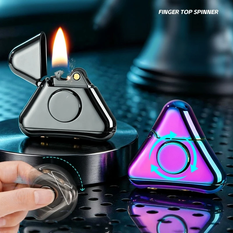 New metal fingertip gyro lighter with triangular personality and creative decompression, windproof portable lighter trend gift
