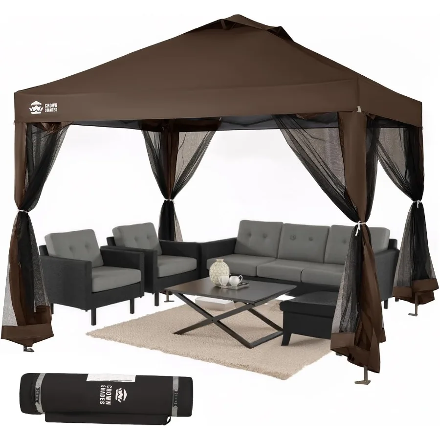 

Gazebo 10x10 Pop Up Gazebo with Mosquito Netting for Patio and Backyard Use Screen Tent with 4 Ropes 8 Stakes 4 Sandbags Wheele