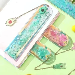 Kawaii Avocado Cat Bookmarks Multifunction 15 Cm Ruler Pendant Glitter Book Mark for Kids Gift School Office Supplies Stationery