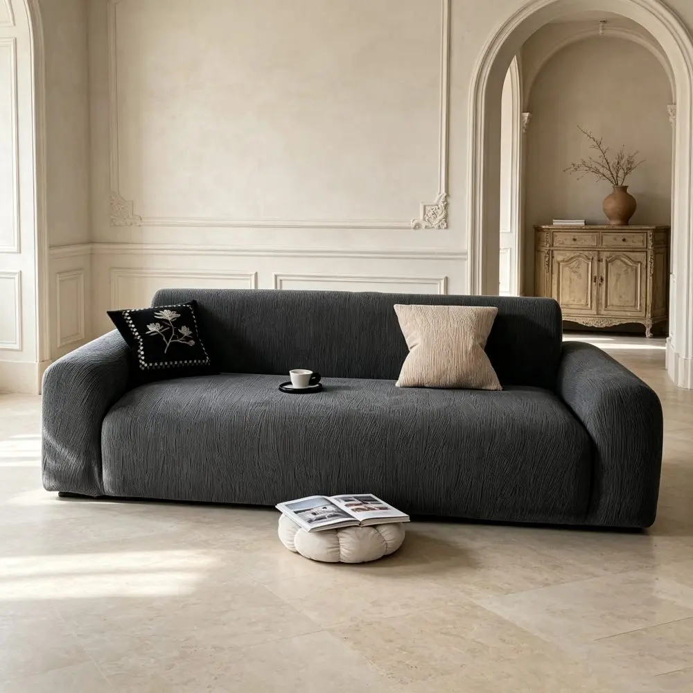 New Seasonal All-Purpose Fully Enclosed Dust Cover for Living Room Sofa with Jacquard Elastic Thickening and Fleece Home Decor