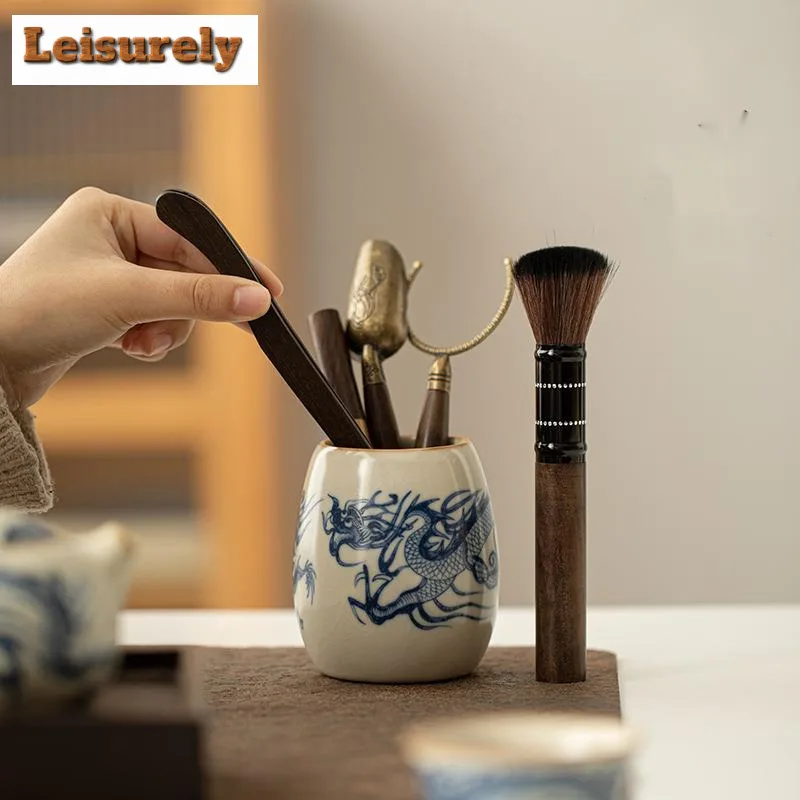 

Синий и белый фарфоровый чайный набор с рисунком китайского дракона из России, 6 джентльменов, чайный набор, чайная щетка, посуда, посуда, украшения