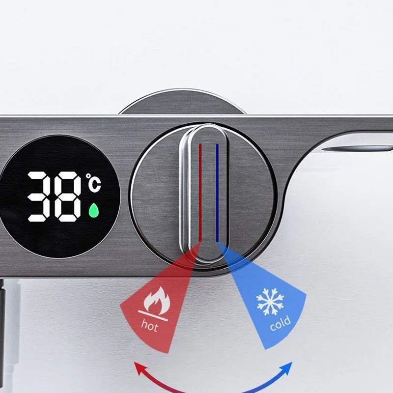 KEMAIDI Smart Digital Display  Hot and Cold Mixer TapTwo Function Shower Systerm Square Spary Wall Mounted  Shower Faucet Set