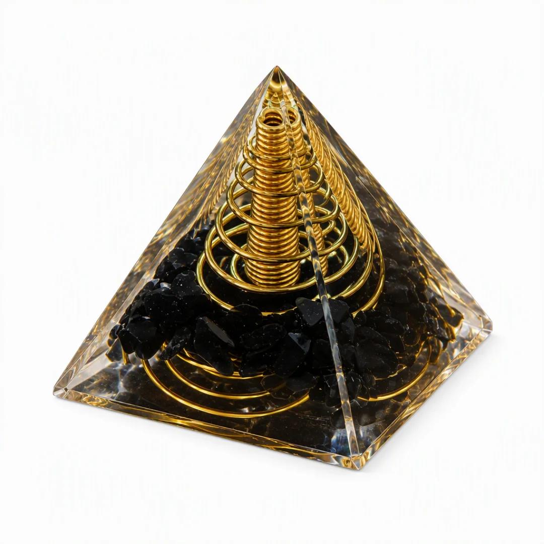 1pc Orgonite Pyramid With Obsidian, Energy For Yoga, Crystal Gifts, Crystals For Home Office Decoration, Balance Your Energy