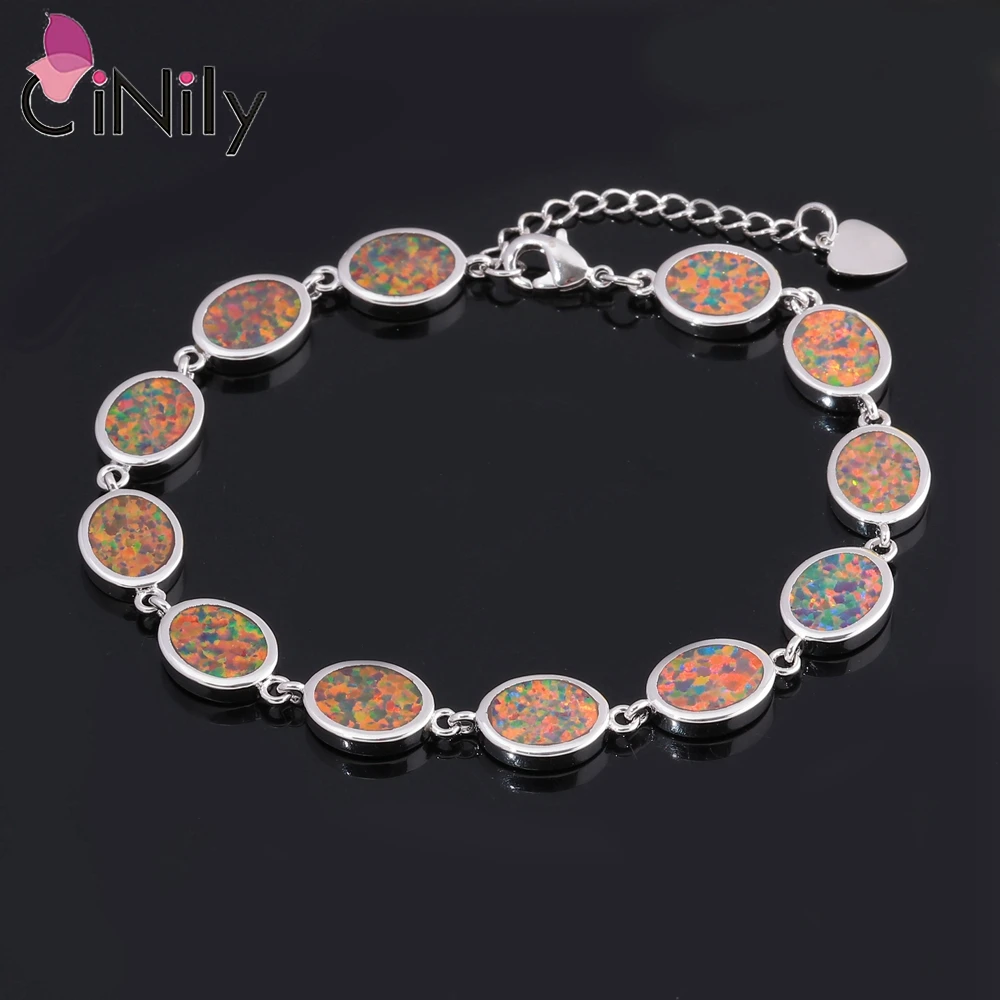 CiNily Orange/Blue Fire Opal Stone Chain Link Bracelets & Bangles Silver Plated Bohemia Boho Summer Party Jewelry for Woman Girl