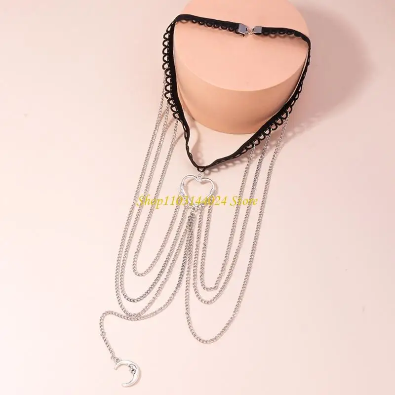 

N5KE Women Dangle Moon Heart Tassel Chain Ladies Goth Rock Halloween Leg Chain